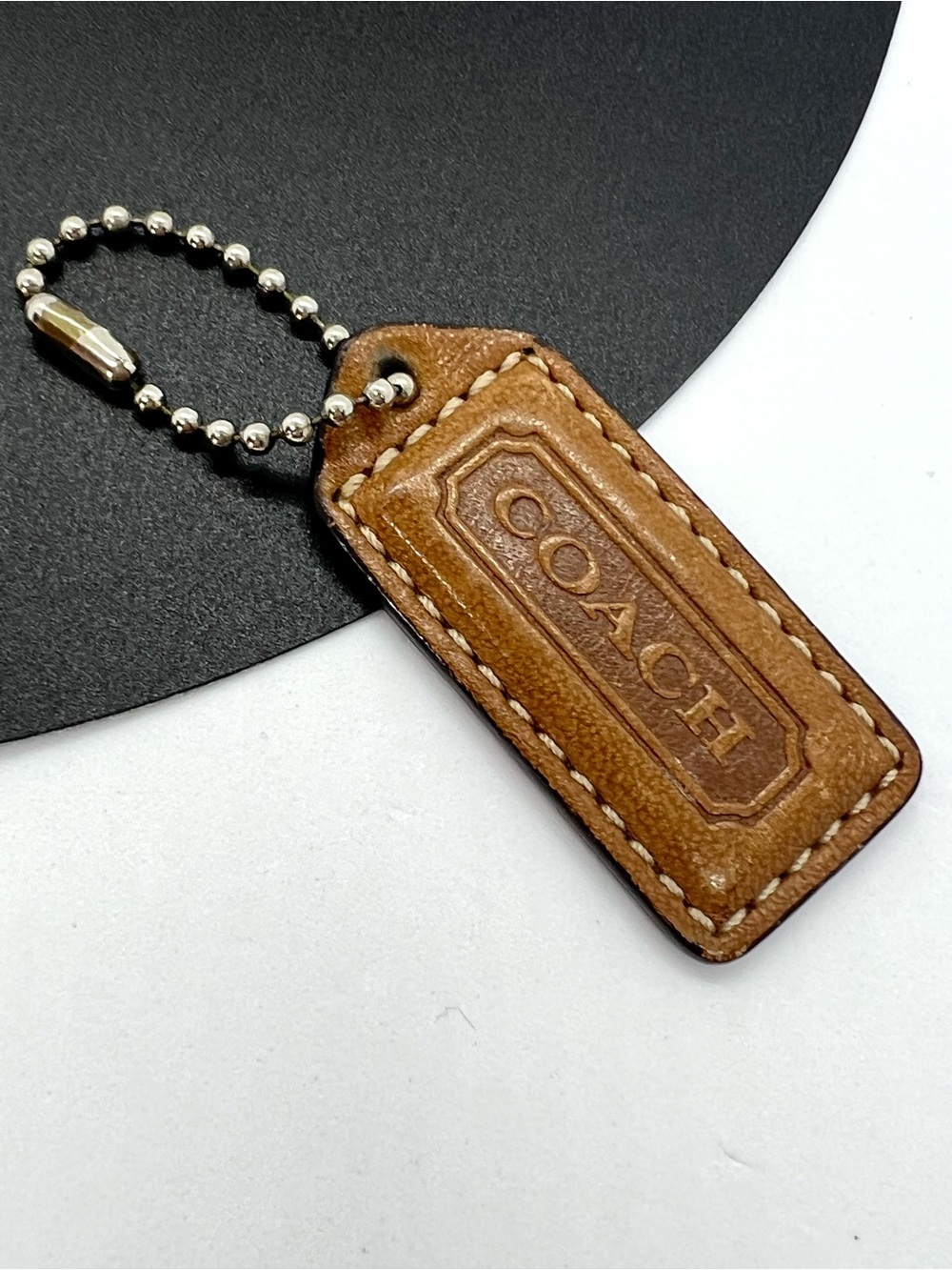 Vintage Coach Genuine Leather Hangtag Key Fob Tan Saddle Brown Bag Charm